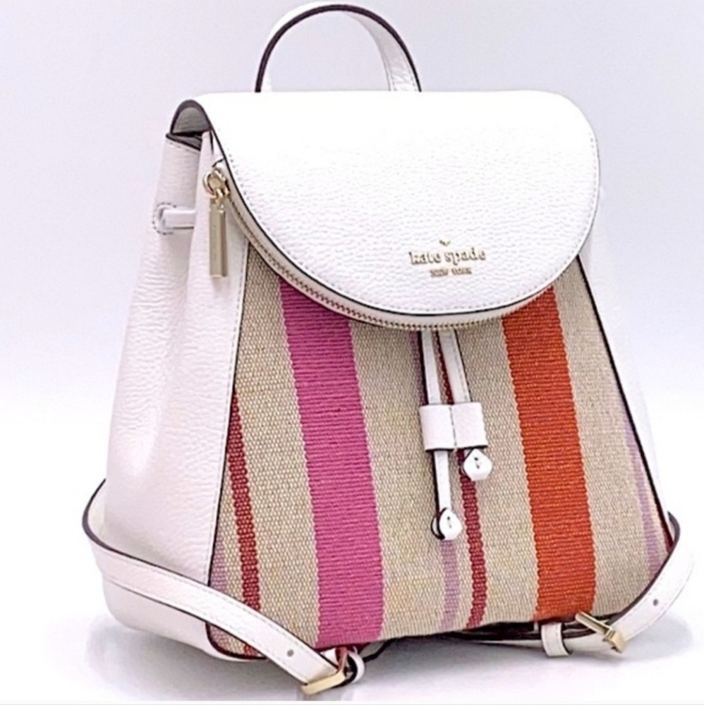 KATE SPADE LEILA MD FLAP  BACKPACK STRIPED CANVAS - Picture 2 of 6